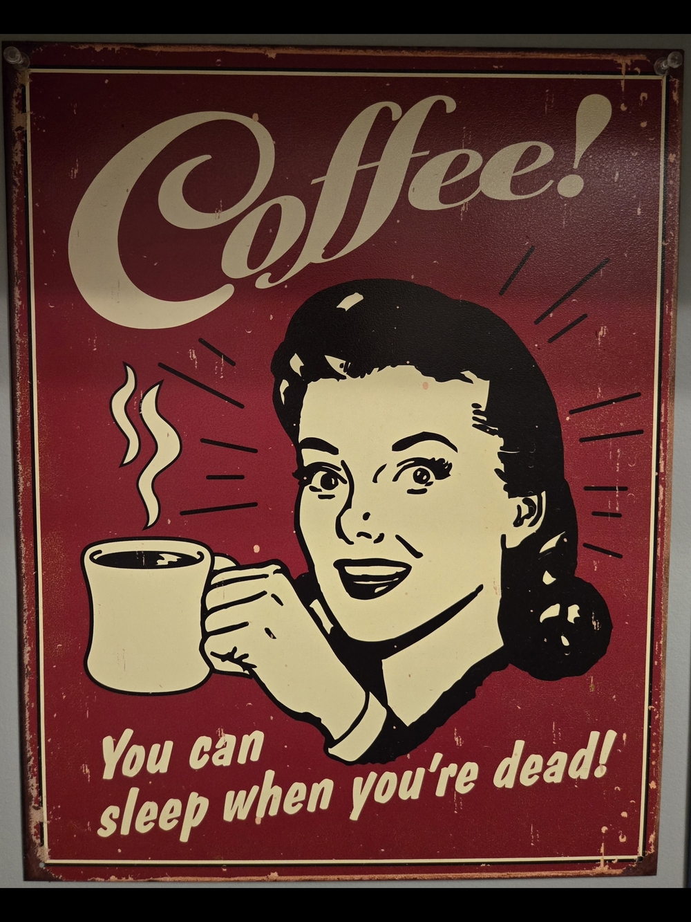 Vintage-Style Coffee Wall Sign - Red Cream Black